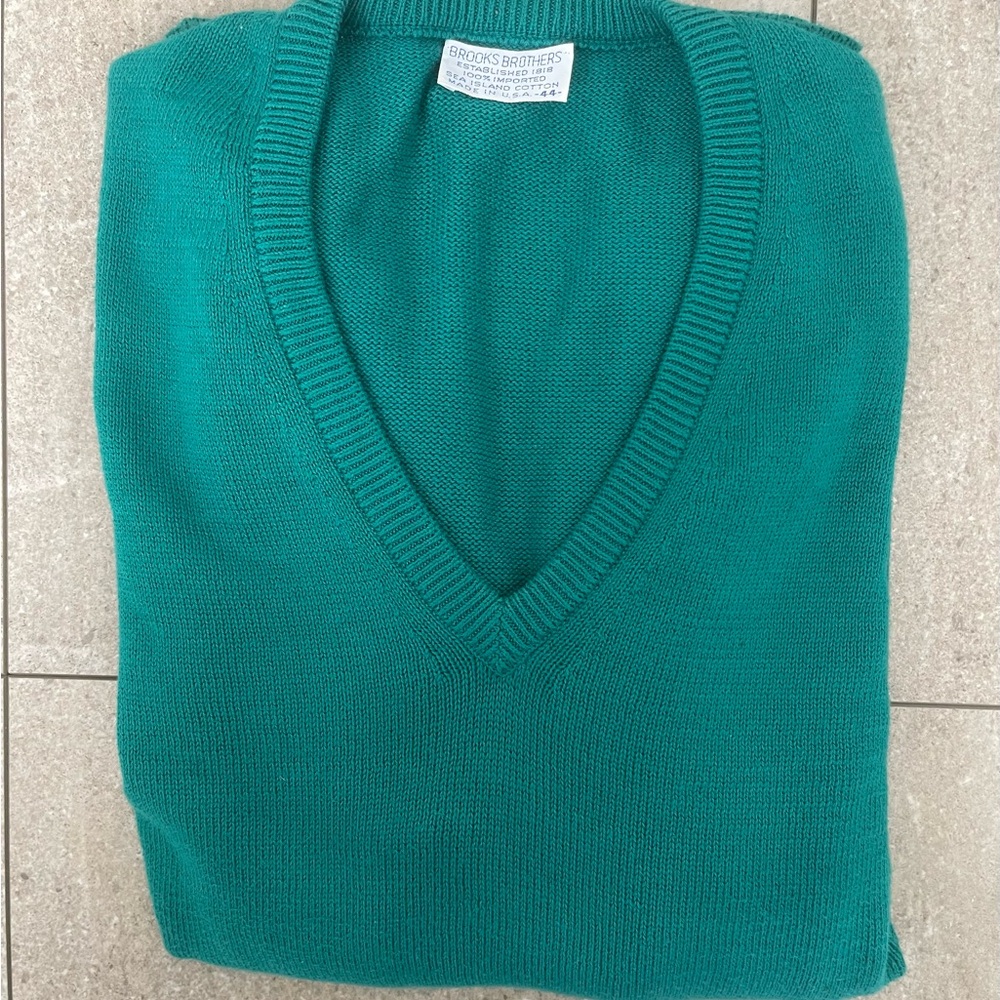 Vintage Brooks Brothers 100% sea island cotton teal sweater size 44